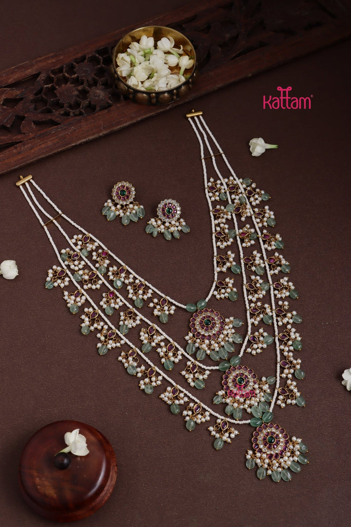 3 Layer Chakra Kundan Panchalada Haram - N3839