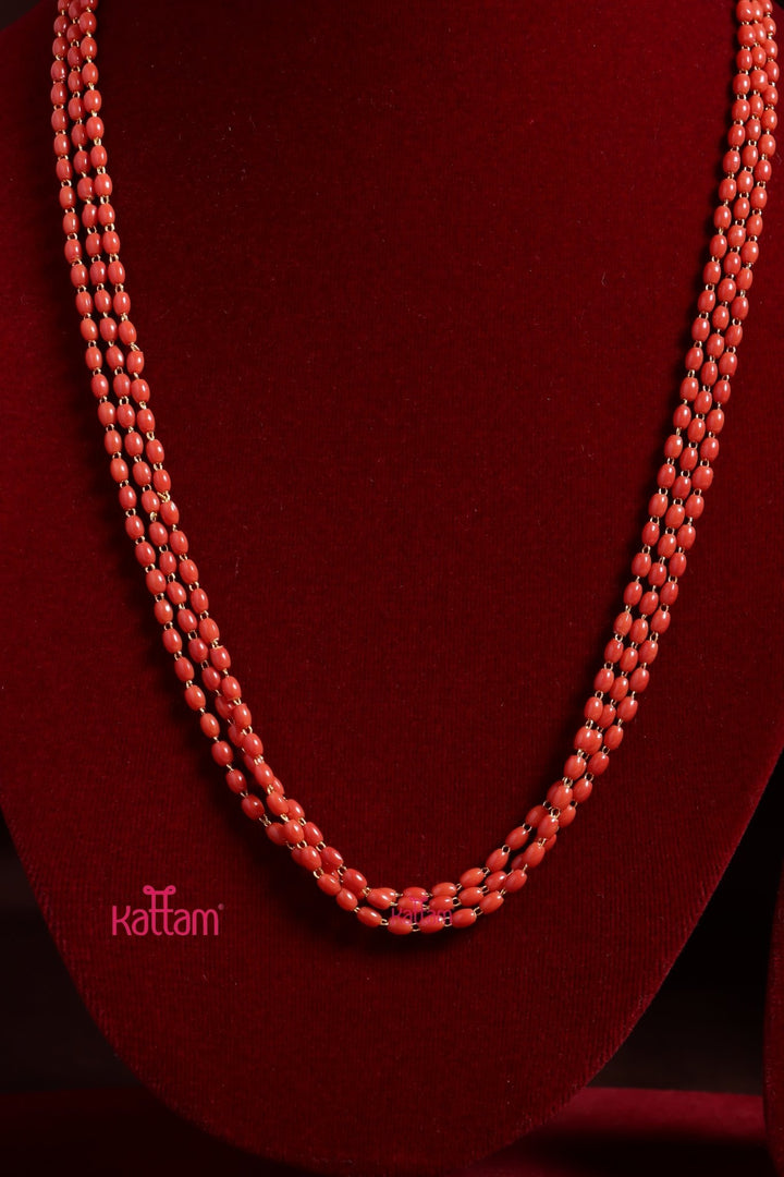 3 MM 3L - Oval Bead Coral Mala - N3736