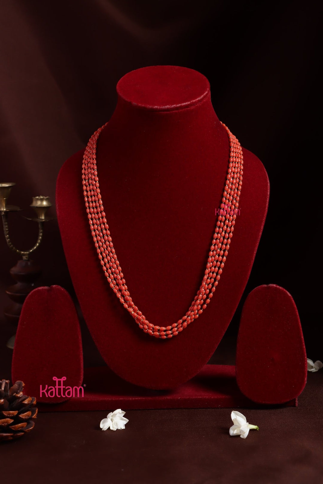 3MM 5L - Oval Bead Coral Mala - N3733