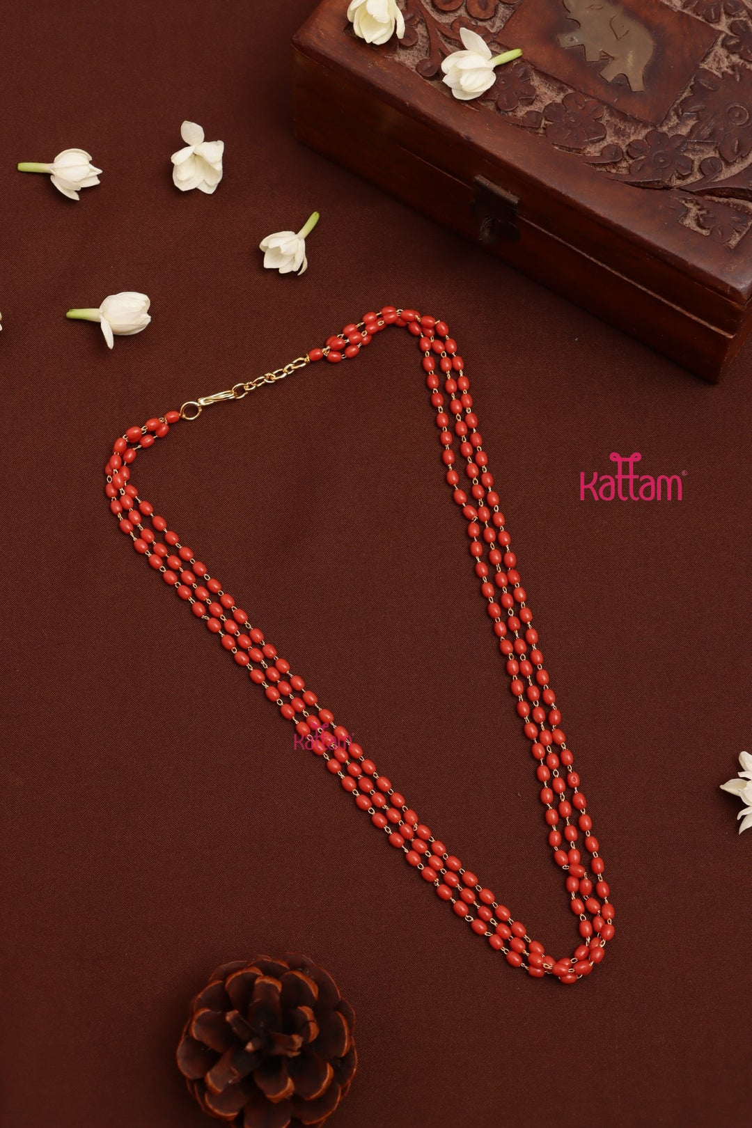 4 MM 3L - Oval Bead Coral Mala - N3734
