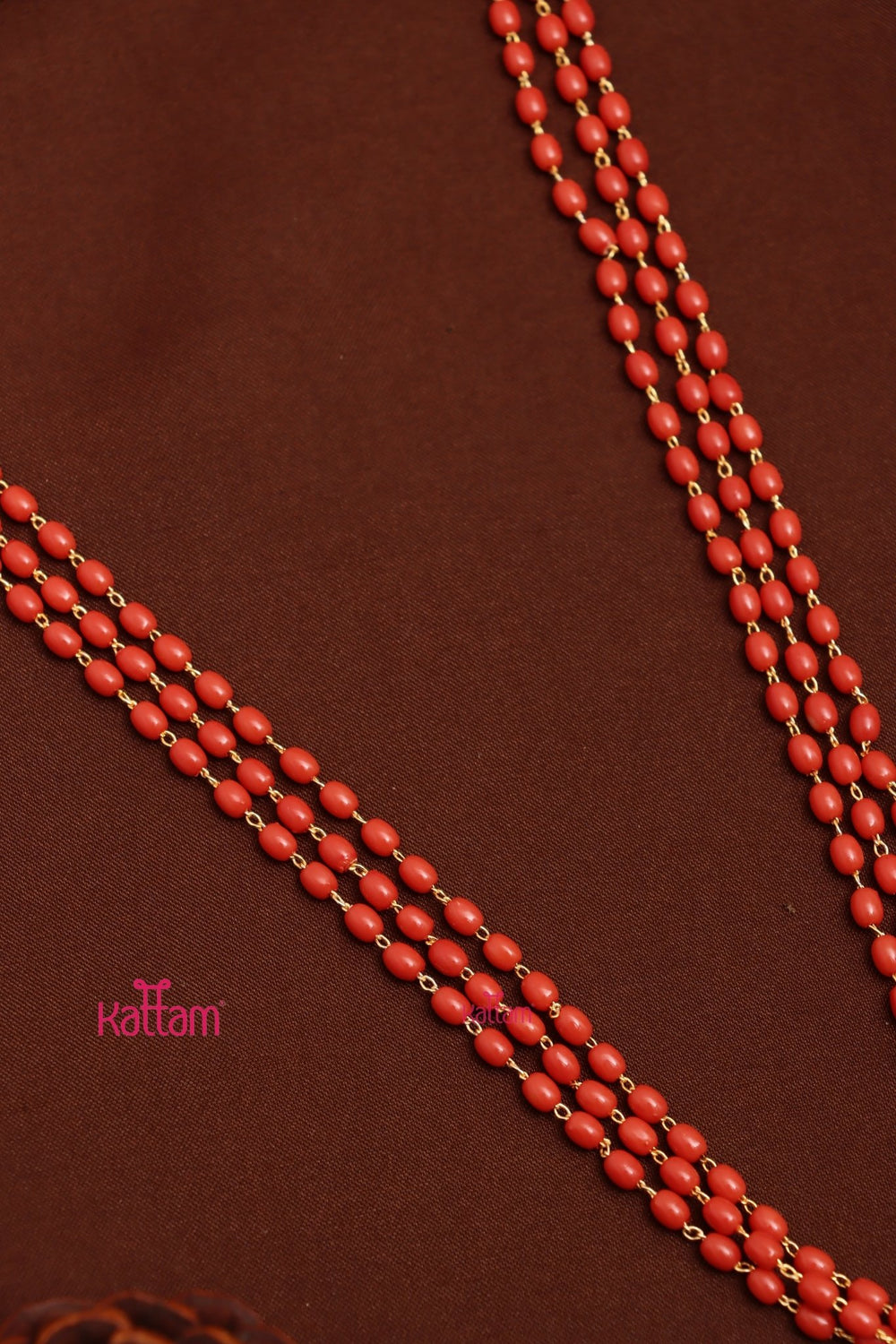 4 MM 3L - Oval Bead Coral Mala - N3734