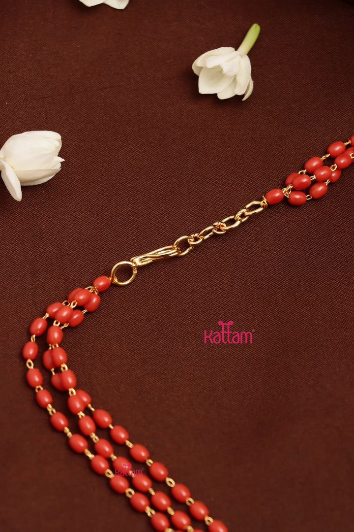 4 MM 3L - Oval Bead Coral Mala - N3734
