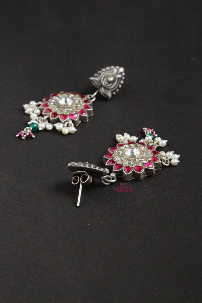 92.5 Silver Flower Drop Earring - SJE010