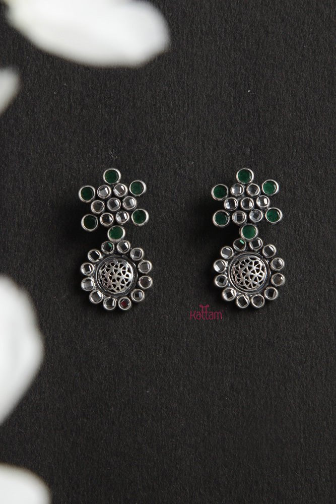 92.5 Silver white Green Earring - SJE004