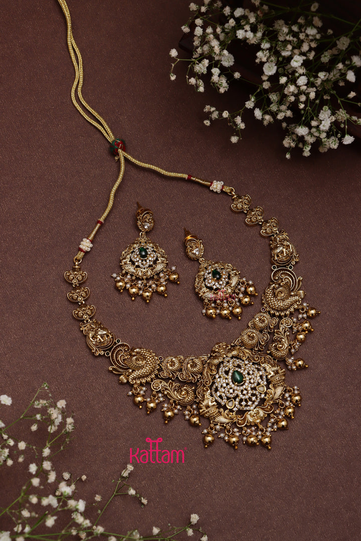 Aarudhra - Goldtone Peacock Green Semi Bridal Set