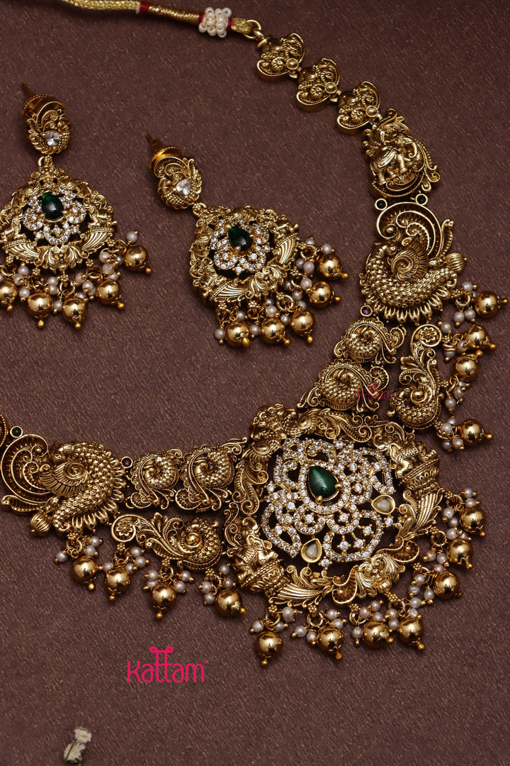 Aarudhra - Goldtone Peacock Green Semi Bridal Set