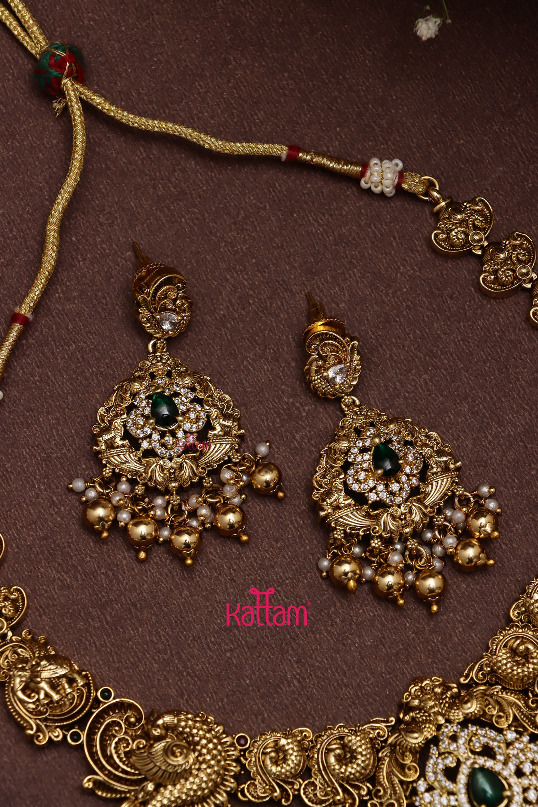 Aarudhra - Goldtone Peacock Green Semi Bridal Set