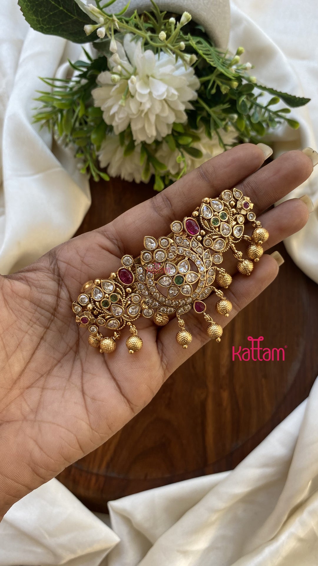 Multistone Peacock Goldball Hair Clip