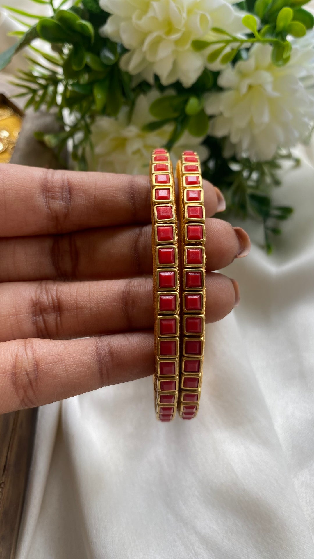 Square Handmade Kundan Bangles (Set of 2 -  11 Colour Options )