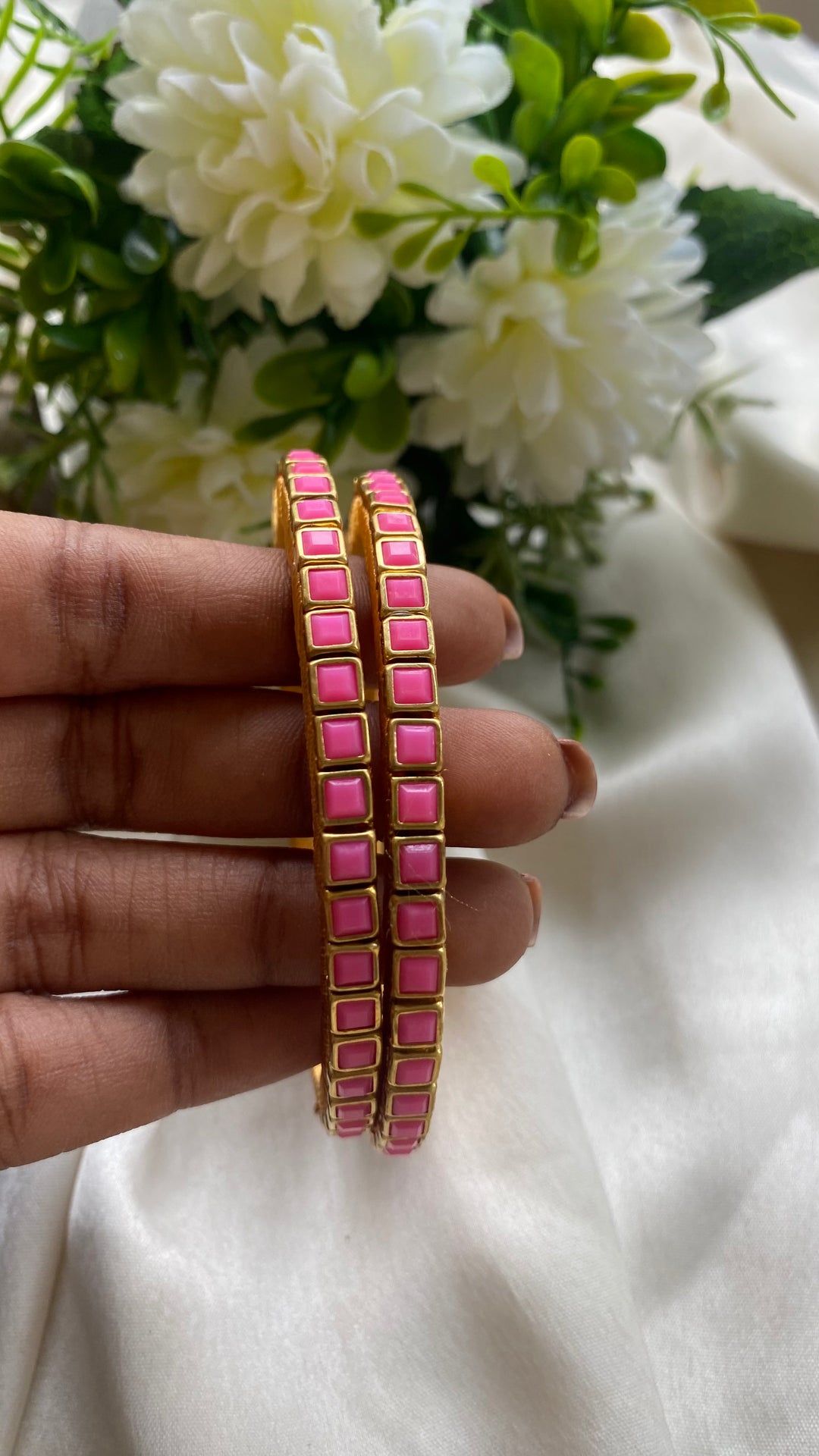 Square Handmade Kundan Bangles (Set of 2 -  11 Colour Options )