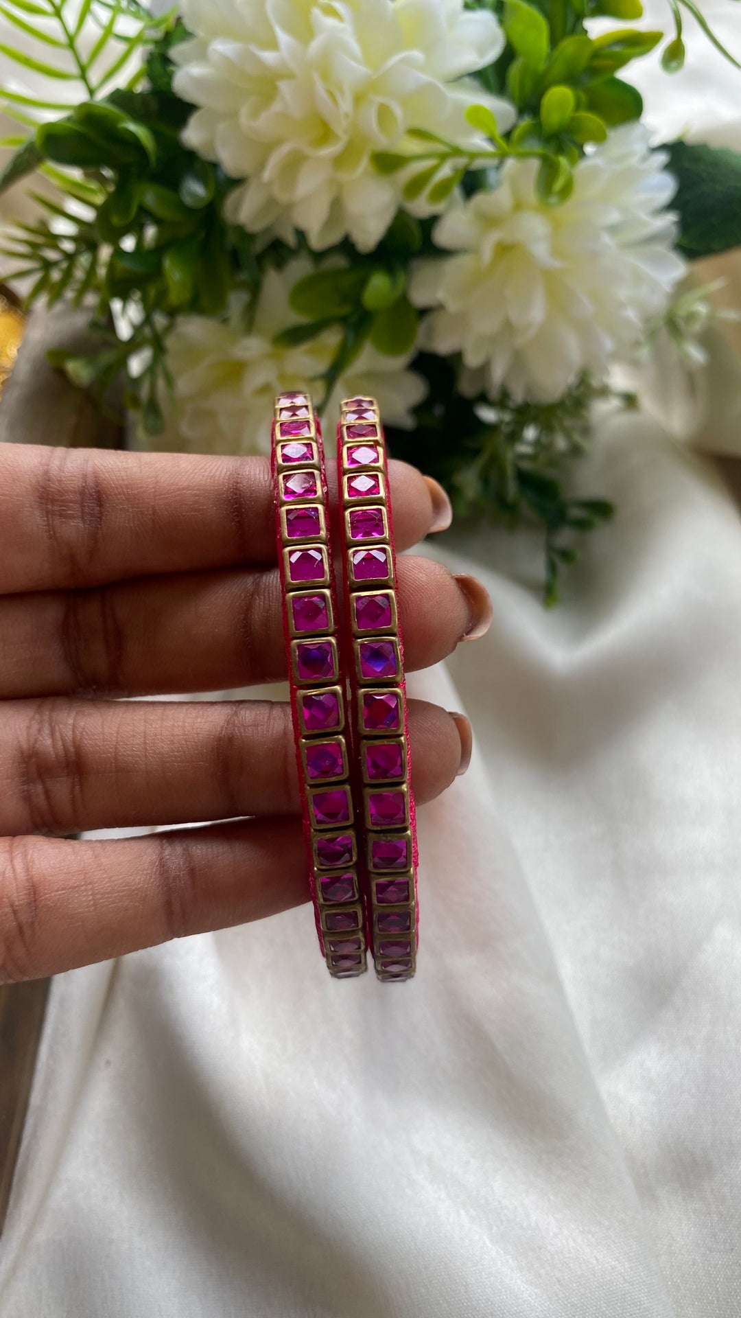 Square Handmade Kundan Bangles (Set of 2 -  11 Colour Options )