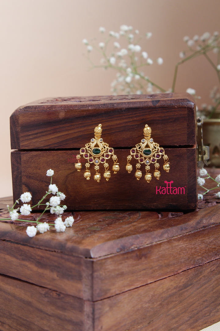 Goldtone Twin Peacock Drop Earring