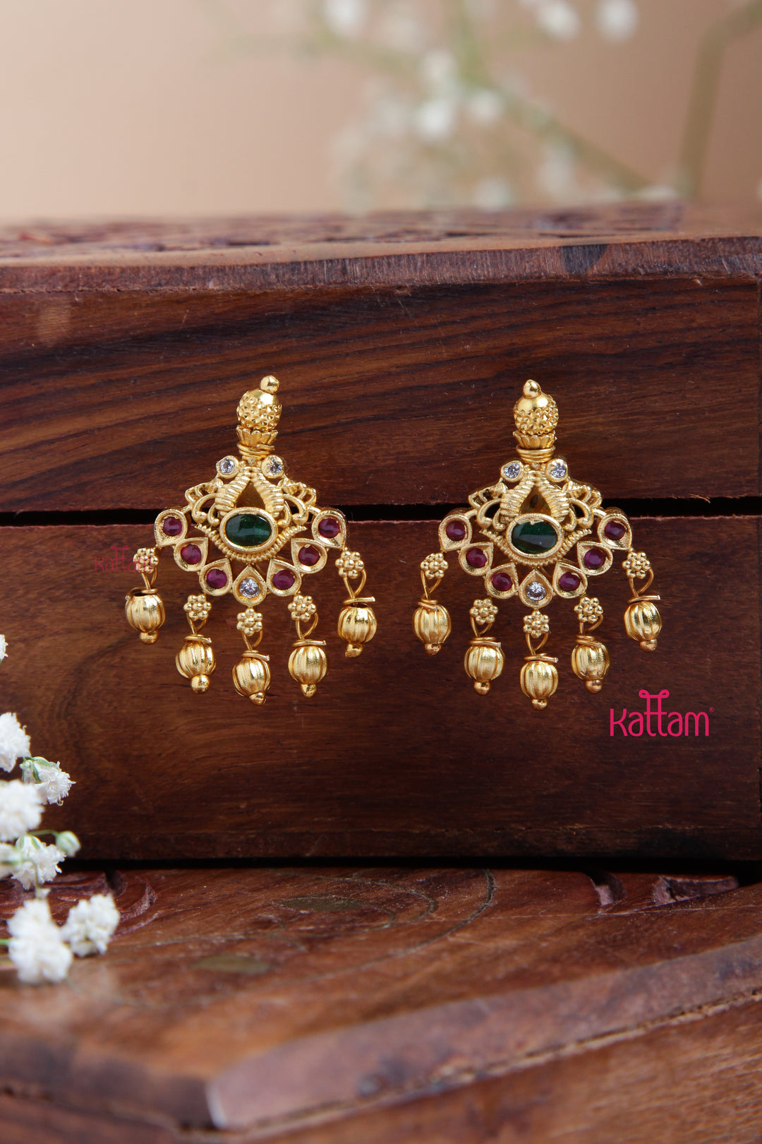 Goldtone Twin Peacock Drop Earring