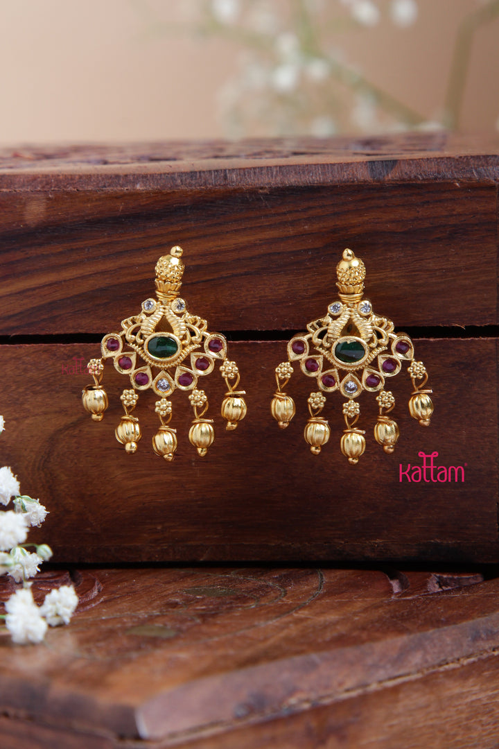 Goldtone Twin Peacock Drop Earring
