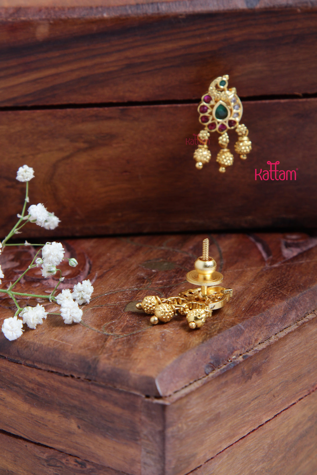 Goldtone Tiny Peacock Drop Earring - Design 2