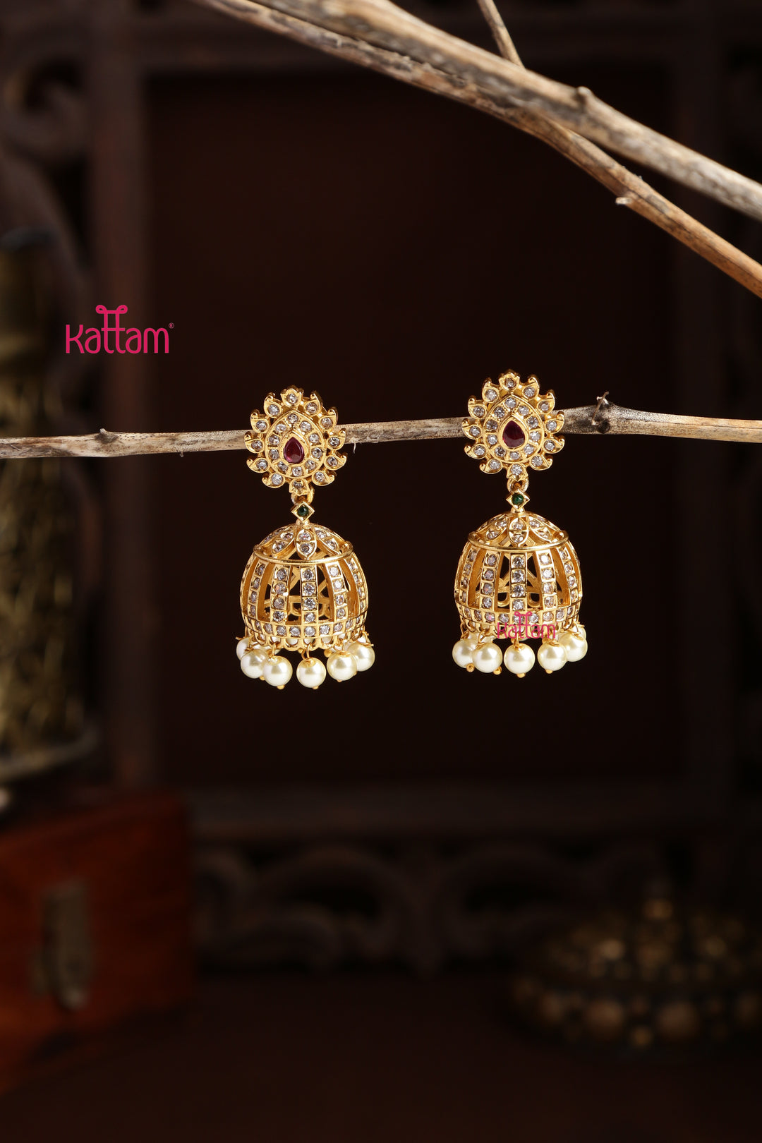 Thilak AD Stone Pearl Jhumka