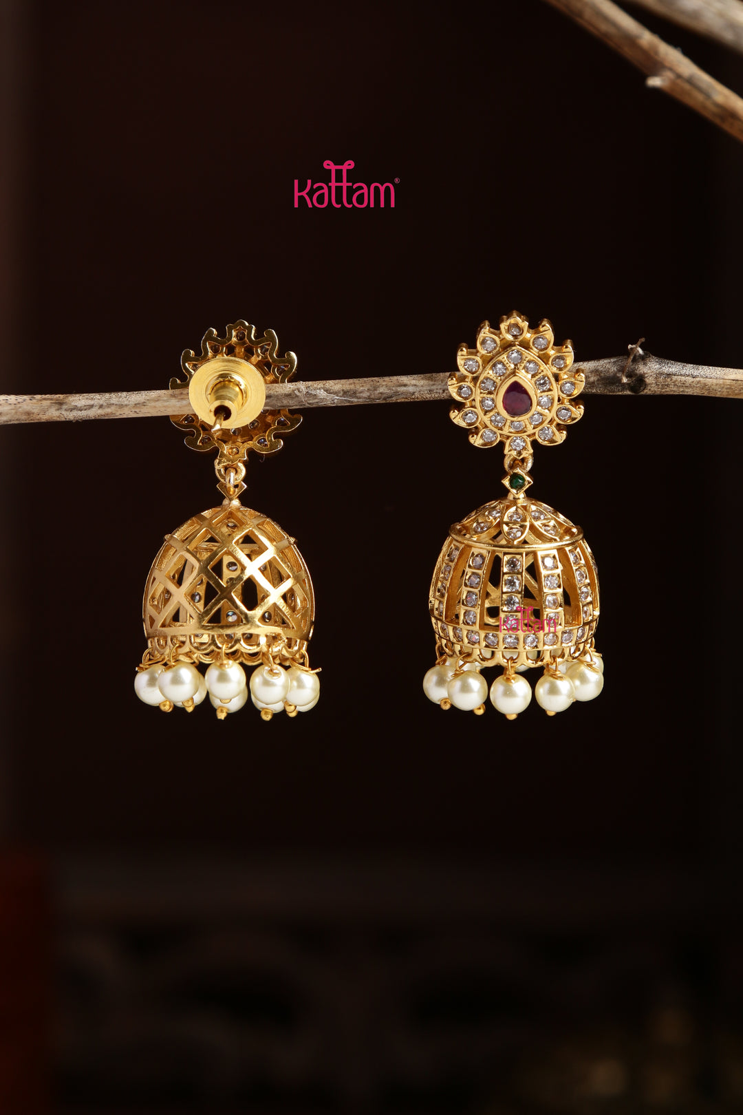 Thilak AD Stone Pearl Jhumka
