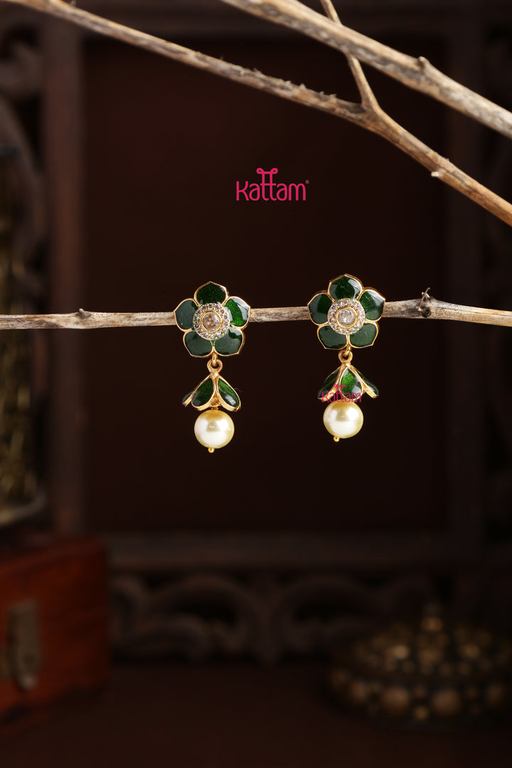 Enamel Green Flower Jhumka