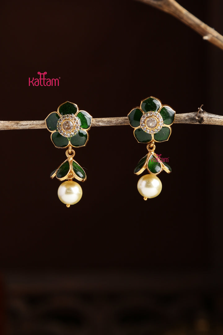 Enamel Green Flower Jhumka