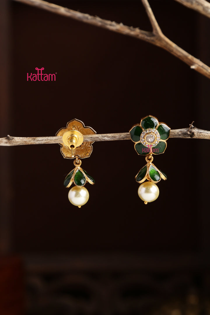 Enamel Green Flower Jhumka