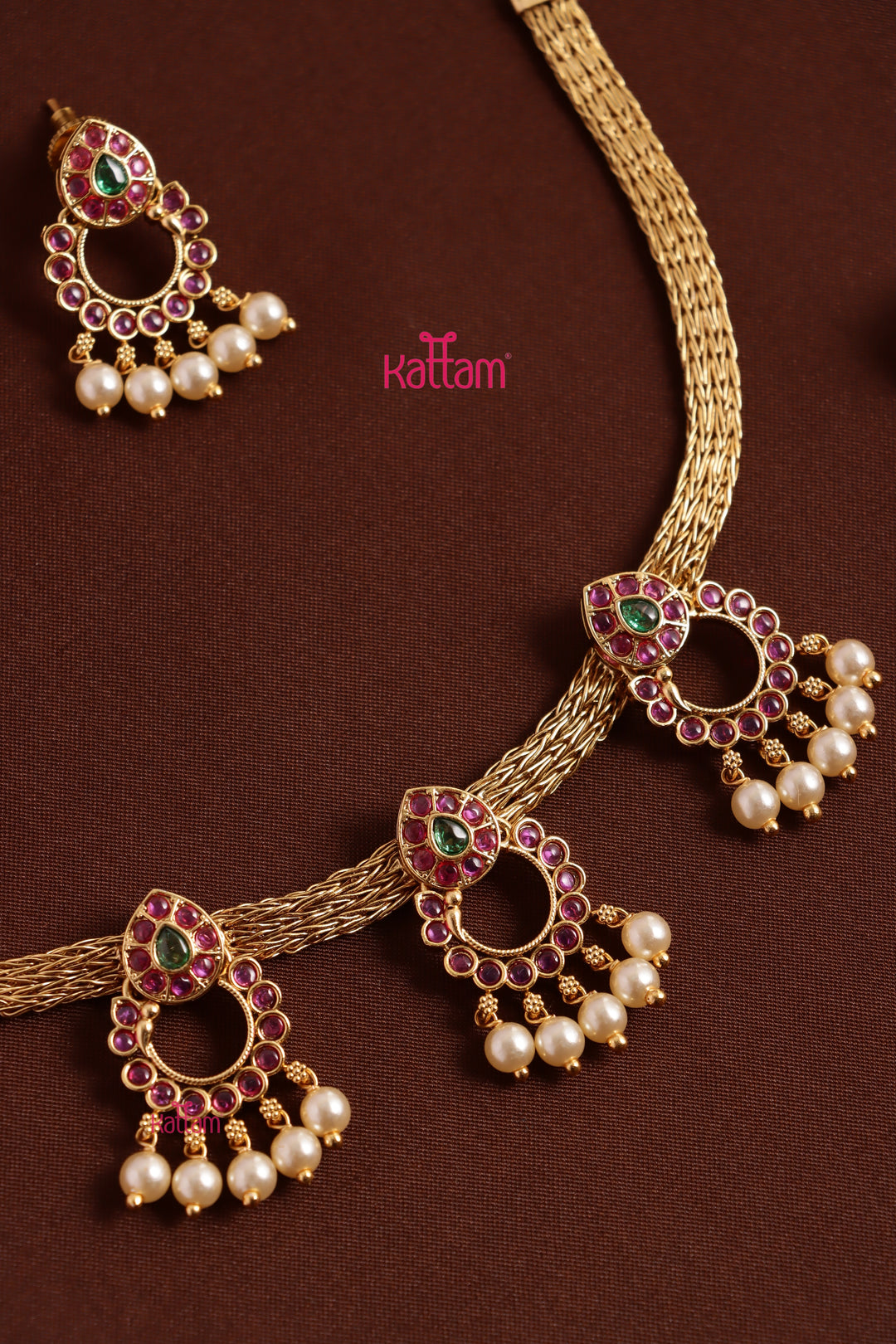 Chandbali Pearl Attigai Choker