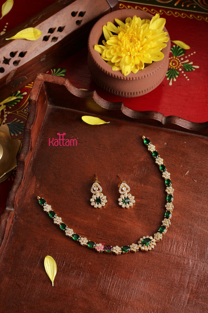 Mini Flower Stone Green Choker - Green