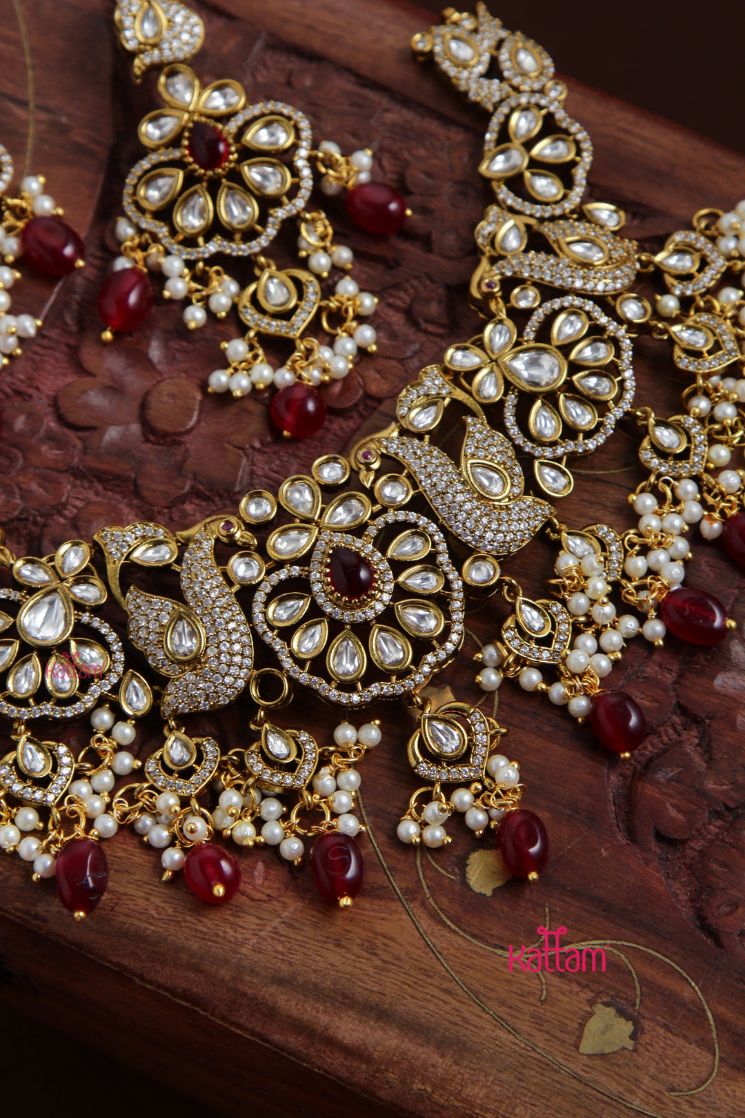 Jasmine - AD Semi Bridal Maroon Choker