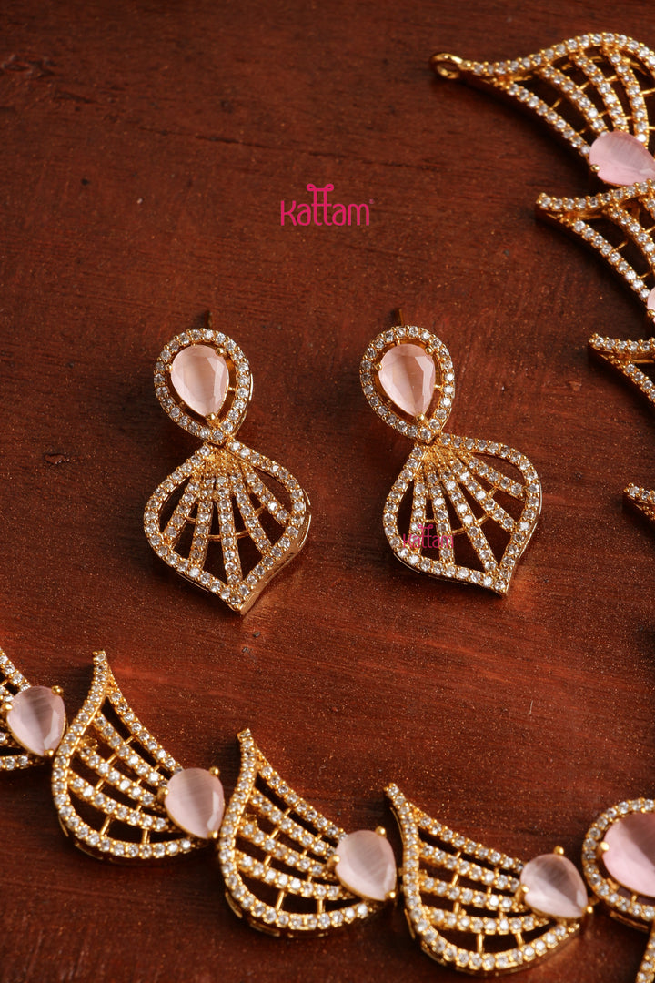 AD Stone Feather Pastelpink Choker