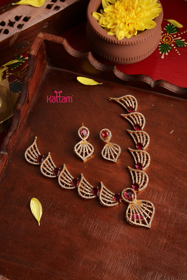 AD Stone Feather Ruby Choker