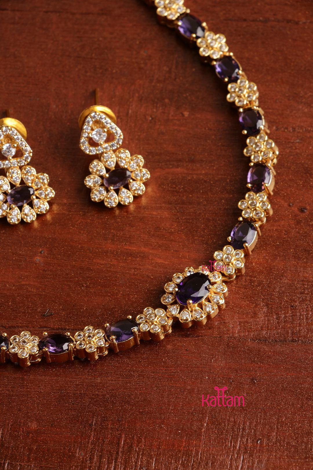 Mini Flower Stone Choker - Purple