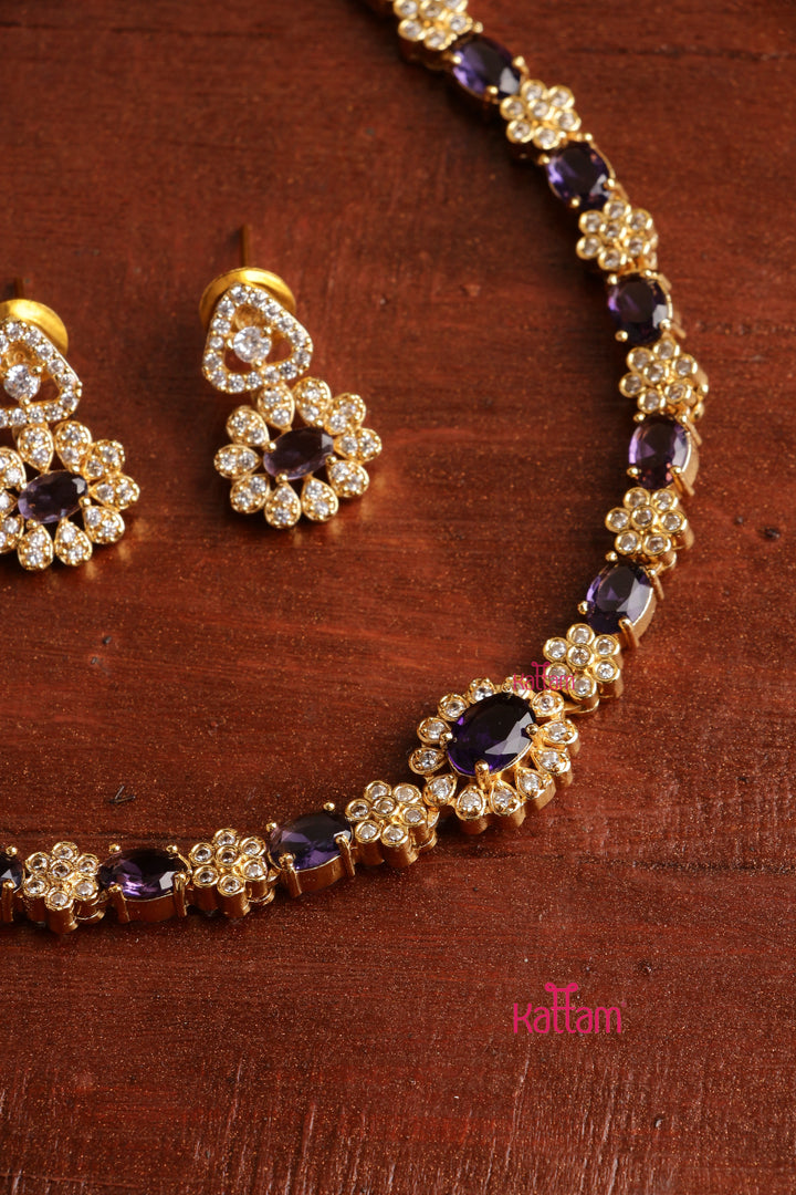 Mini Flower Stone Choker - Purple