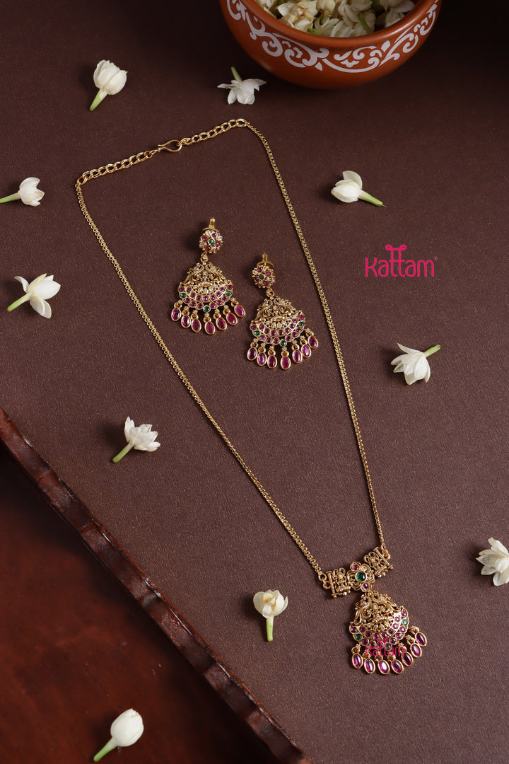 Lakshmi Pendant Stone Drop Chain Set