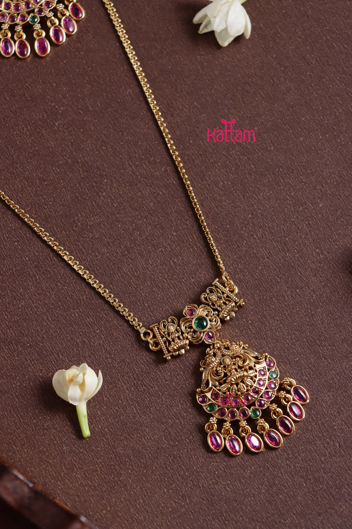 Lakshmi Pendant Stone Drop Chain Set