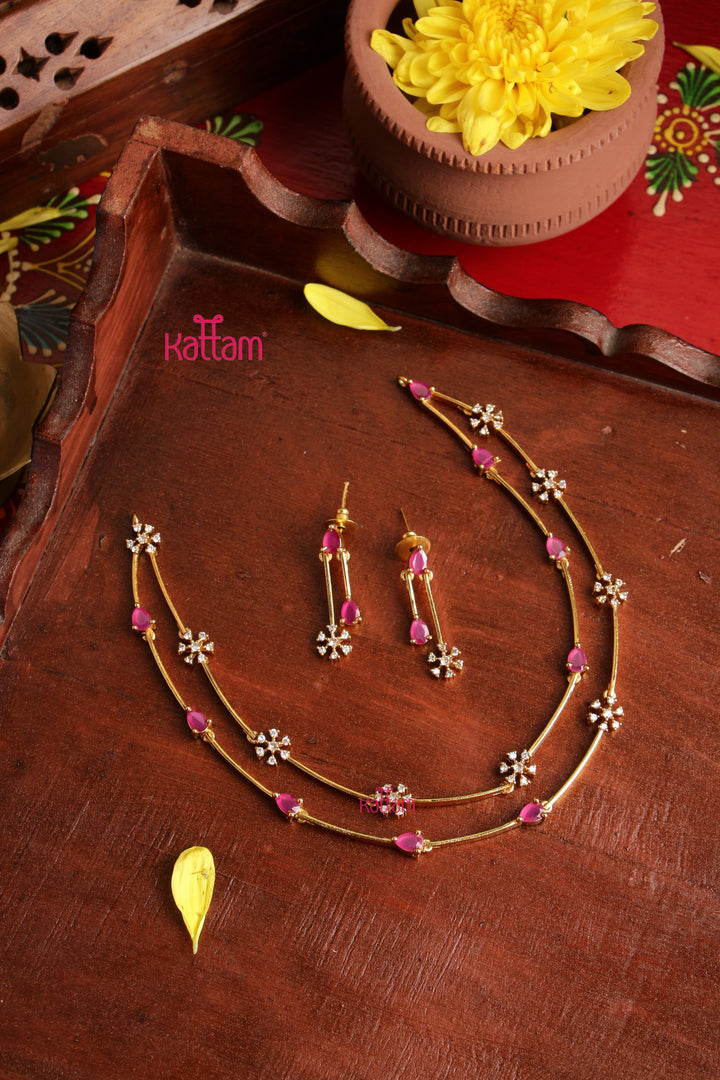 Nakshatra Two Line Ruby Choker