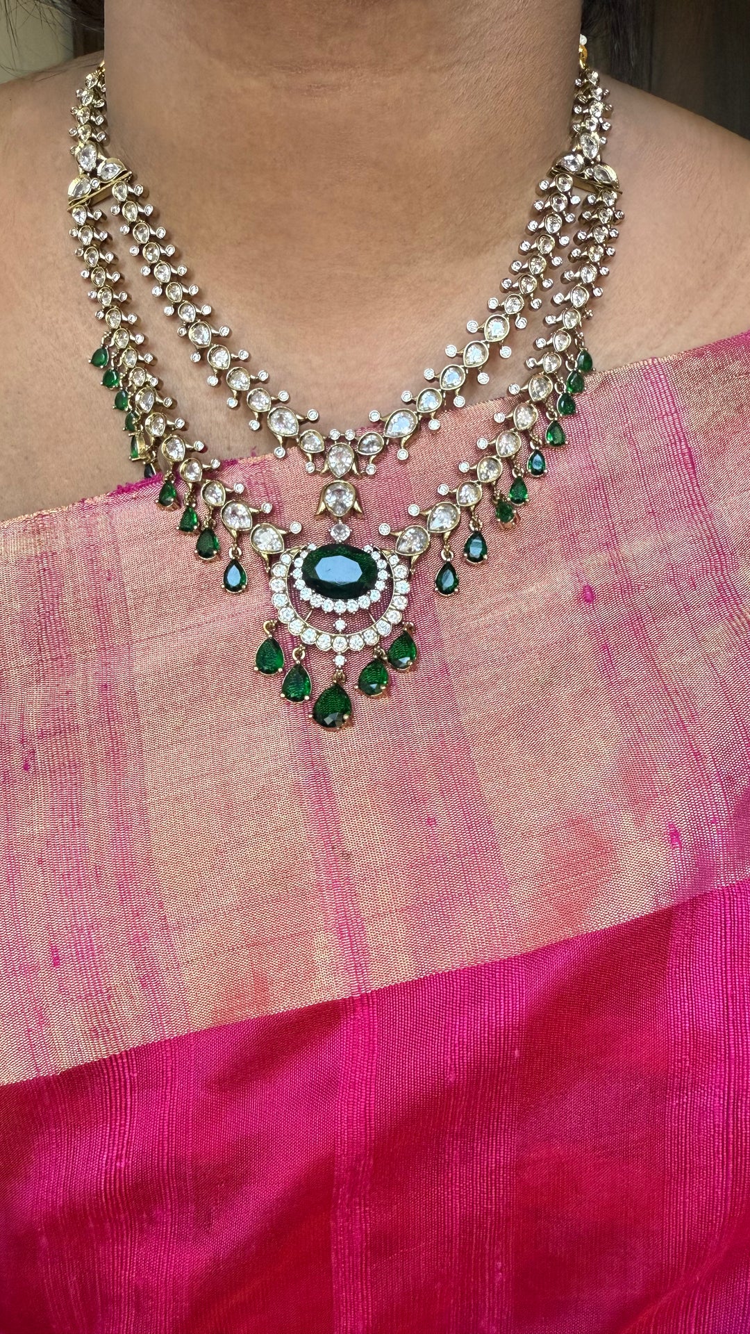 Zaveri - AD Layered Green Necklace