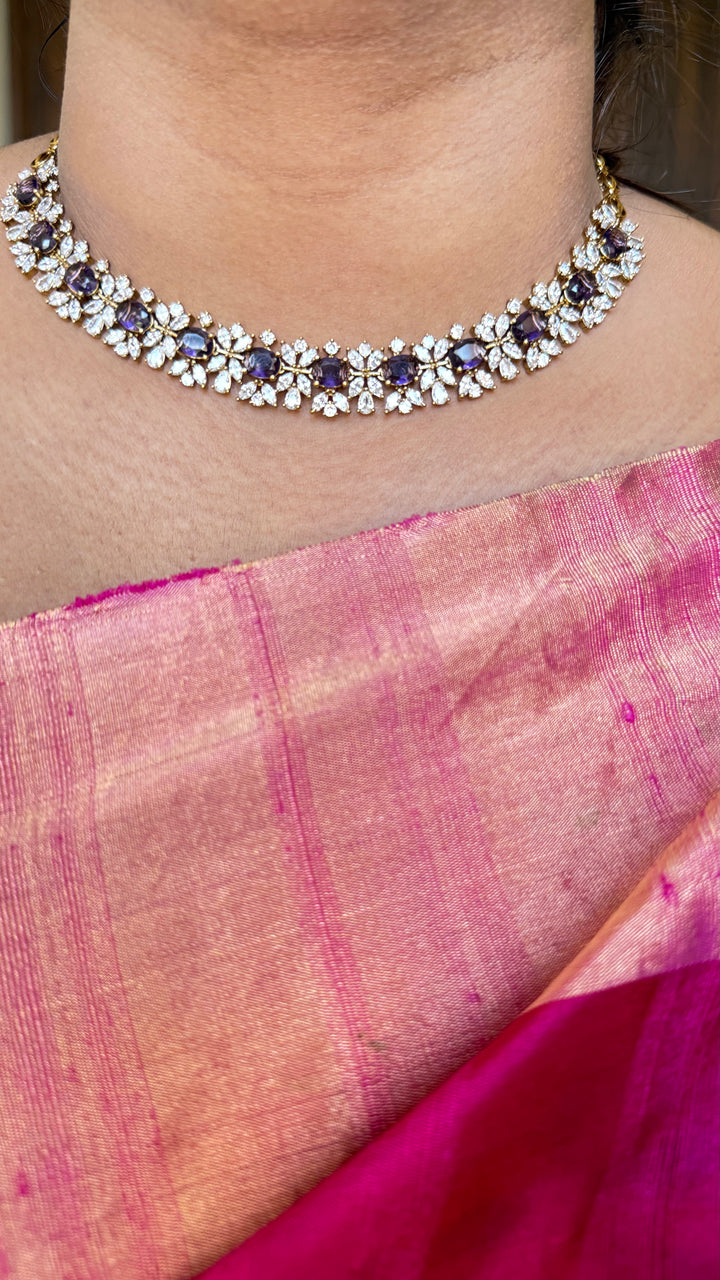 Pragya - Purple AD Leafy Necklace