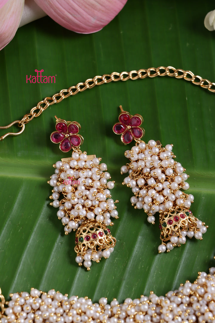 Revathi - Clustered Pearl Jhumka Drop Choker