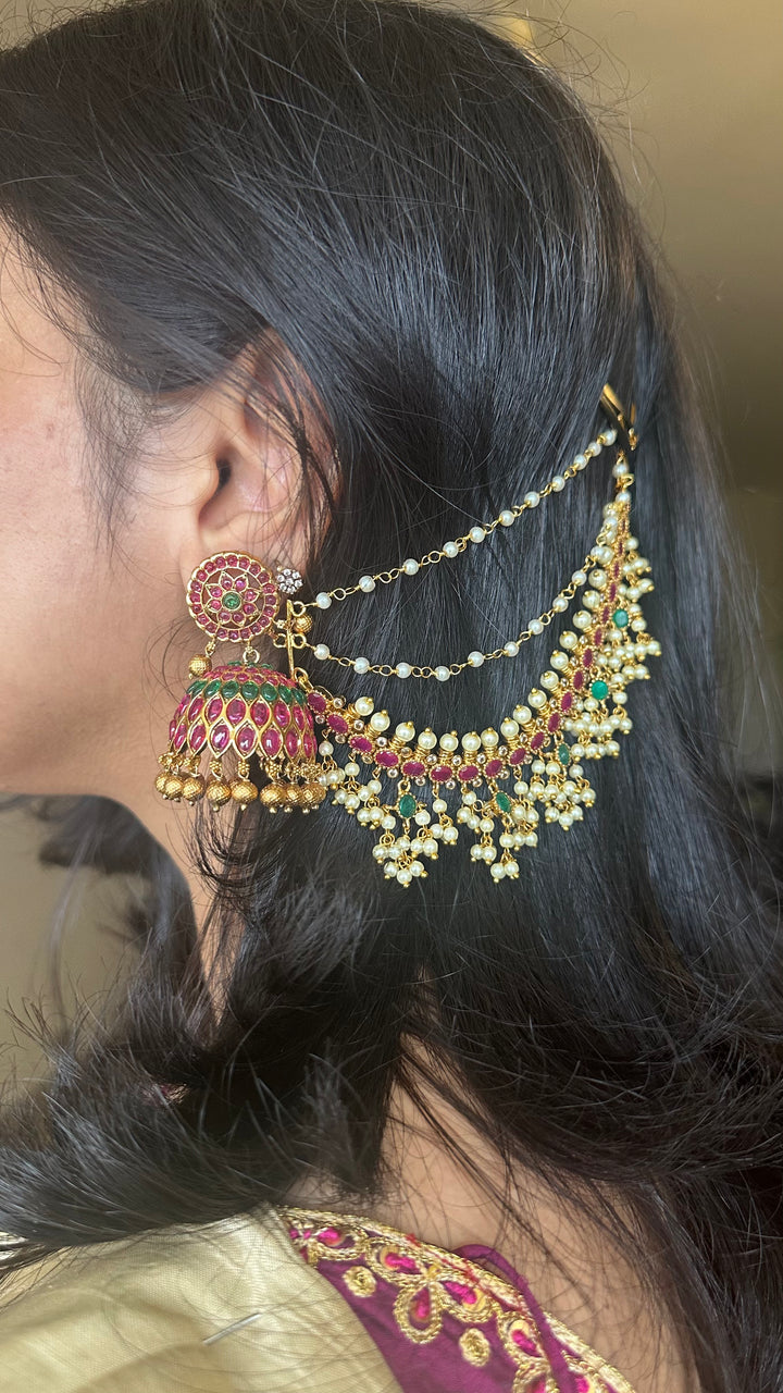 Ruby Green Grand Pearl Earchain