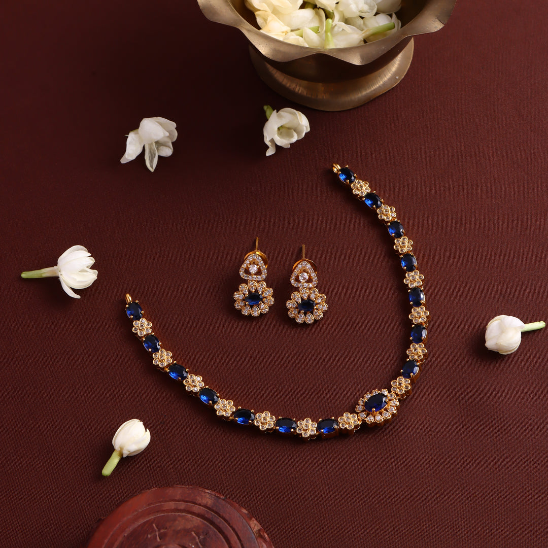 Mini Flower Stone Choker -  Navy Blue