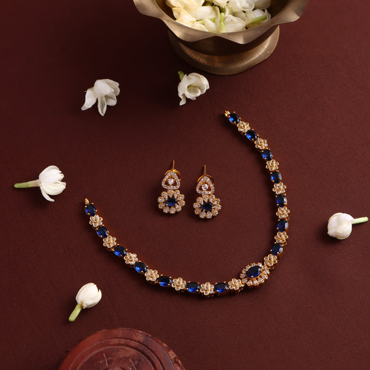 Mini Flower Stone Choker -  Navy Blue