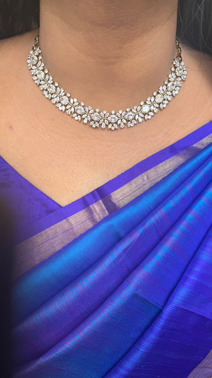 Pragya - White AD Leafy  Necklace