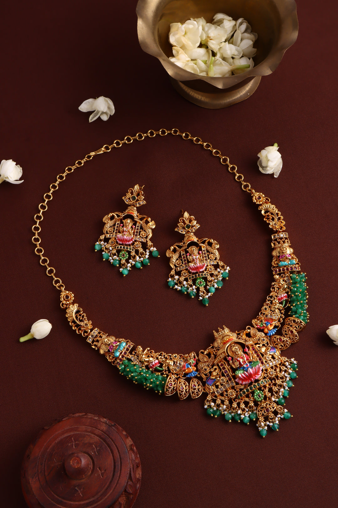 Lakshmi Meenakari Necklace - Light Green