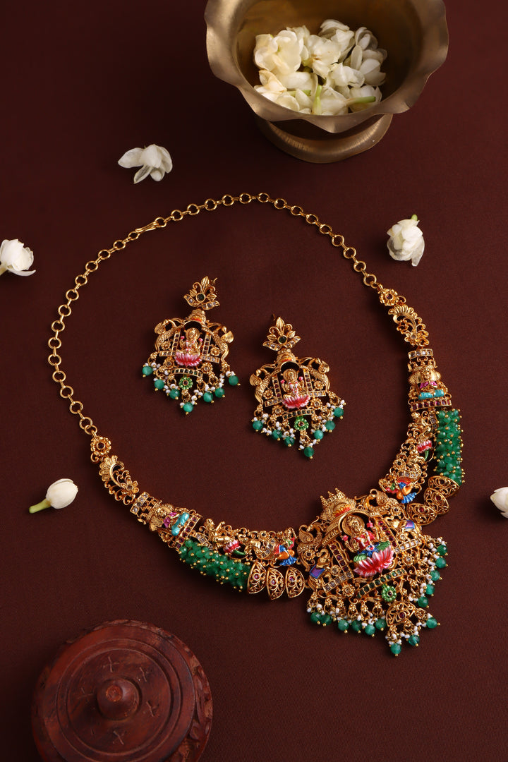 Lakshmi Meenakari Necklace - Light Green