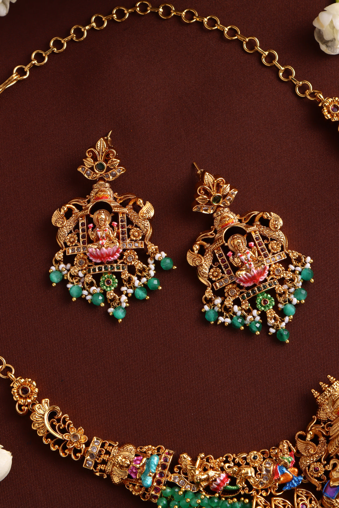 Lakshmi Meenakari Necklace - Light Green