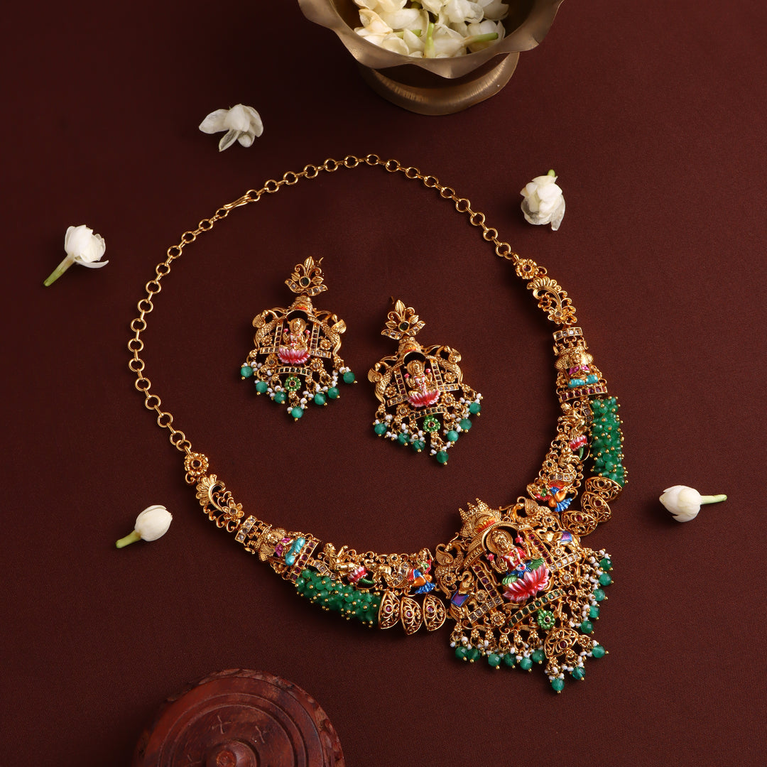 Lakshmi Meenakari Necklace - Light Green