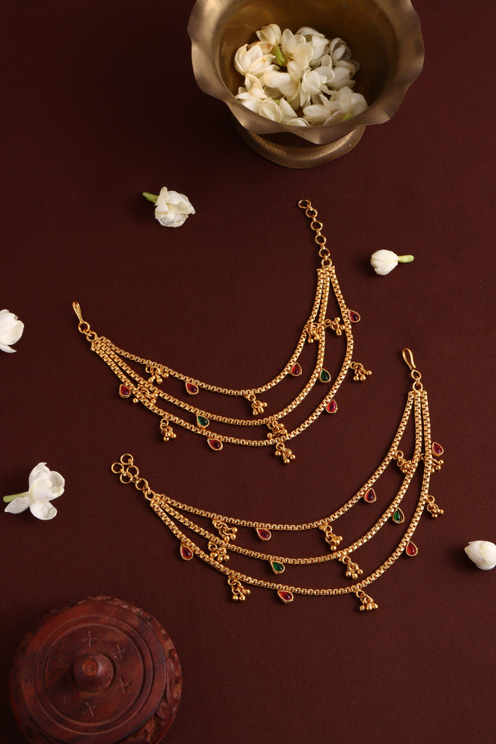Matte Rubygreen Drop Earchain - Design 2