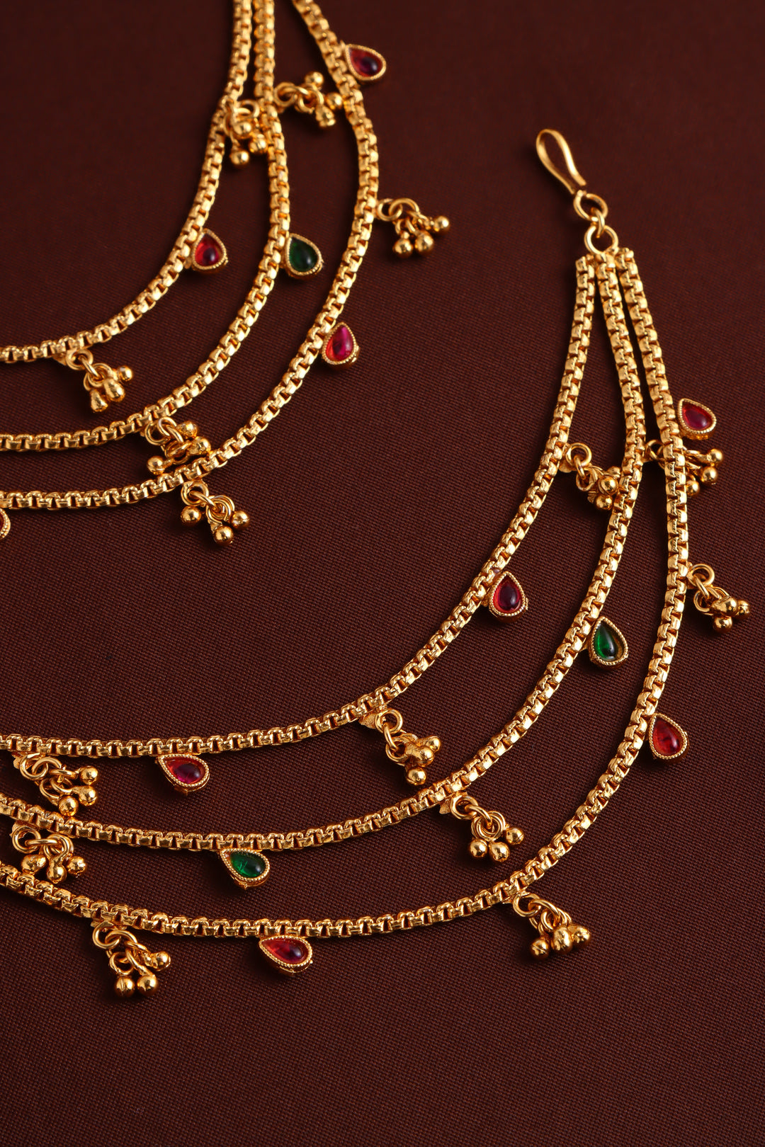 Matte Rubygreen Drop Earchain - Design 2