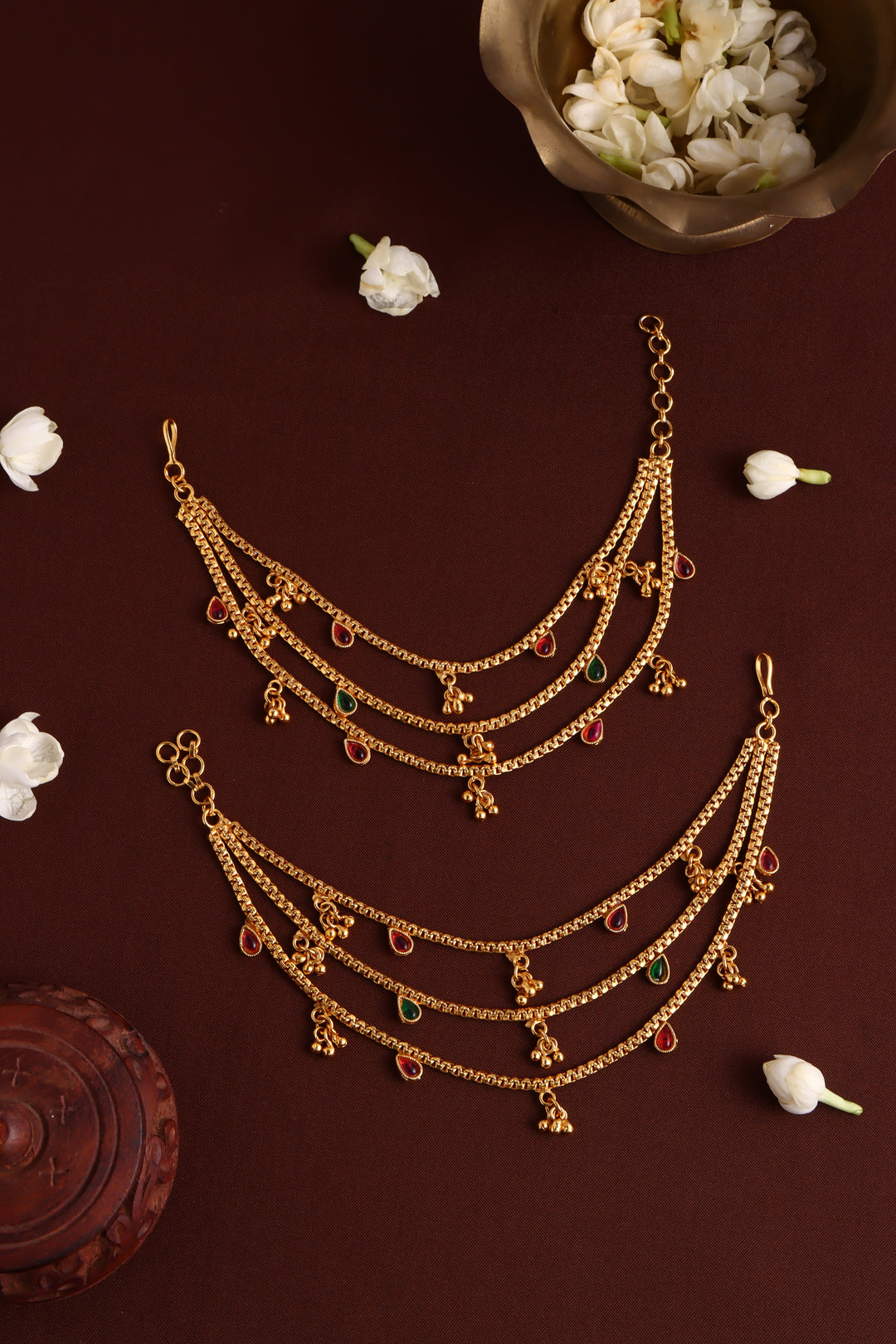 Matte Rubygreen Drop Earchain - Design 2