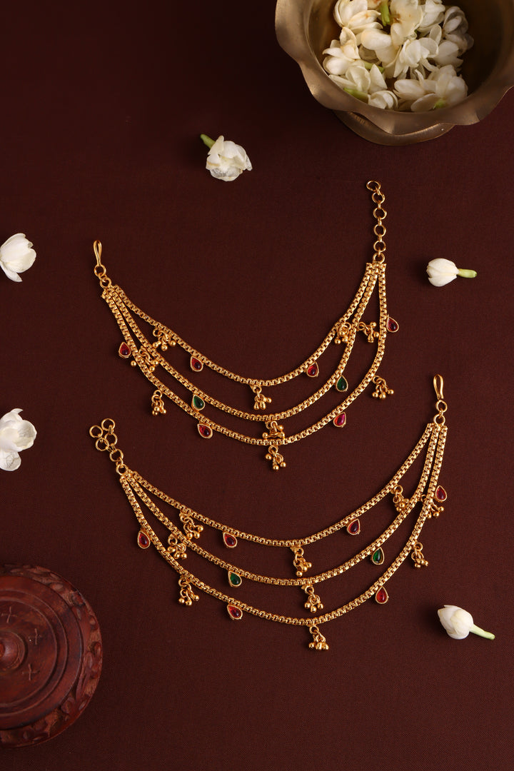 Matte Rubygreen Drop Earchain - Design 2