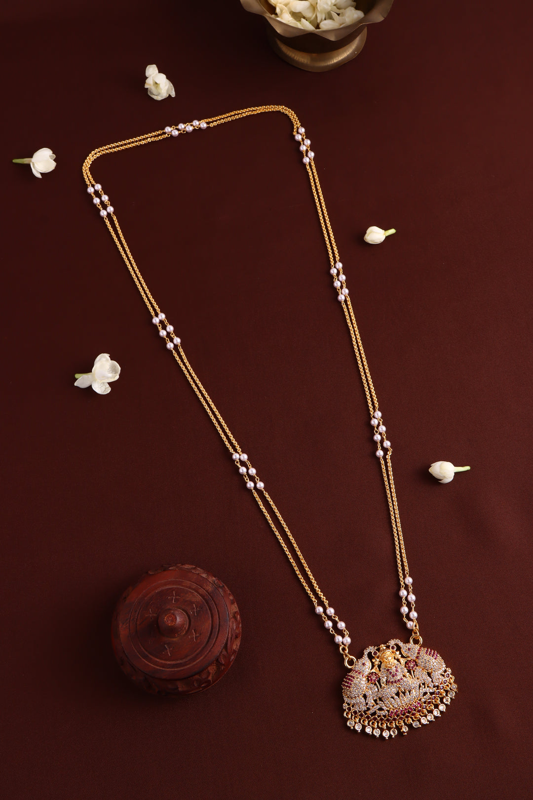 Elephant Lakshmi Gatti Dollar Pearl Chain -RubyWhite